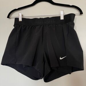 Nike Women’s Black Athletic Shorts with White Swoosh